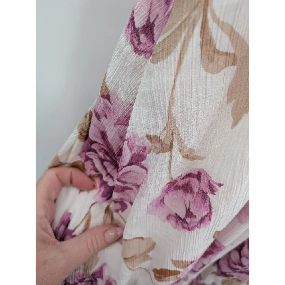 Cottagecore Milkmaid Boho Abercrombie & Fitch Floral Purple Cream L Maxi Dress
